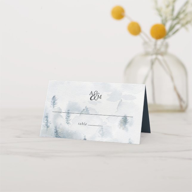 Tarjeta De Asiento Boda de Monograma de Reverie Invierno (Anverso)