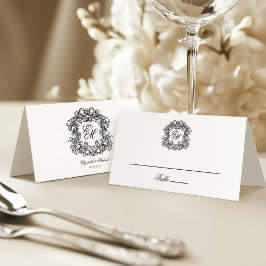 Tarjeta De Asiento Boda de Monograma Escudo Vintage elegante
