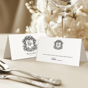 Tarjeta De Asiento Boda de Monograma Escudo Vintage elegante