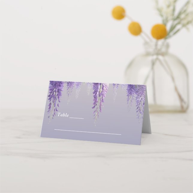 Tarjeta De Asiento Boda de monograma floral púrpura degradado caprich (Anverso)