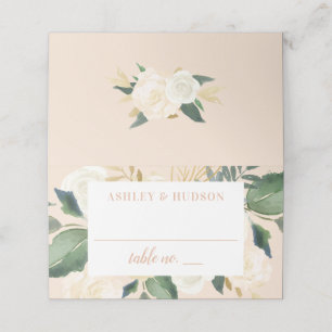 Tarjeta De Asiento Boda de Monograma Floral Romántico Rosa Dorado Ver
