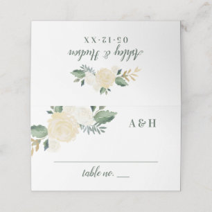 Tarjeta De Asiento Boda de monograma floral verde dorado