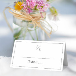 Tarjeta De Asiento Boda de monograma minimalista | Blanca