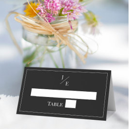 Tarjeta De Asiento Boda de monograma minimalista | Negro