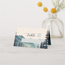 Tarjeta De Asiento Boda de Montaña de Pino en Acuarela