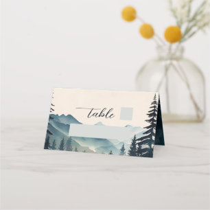 Tarjeta De Asiento Boda de Montaña de Pino en Acuarela
