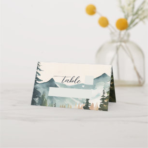 Tarjeta De Asiento Boda de Montañas y Pinos Acuarela