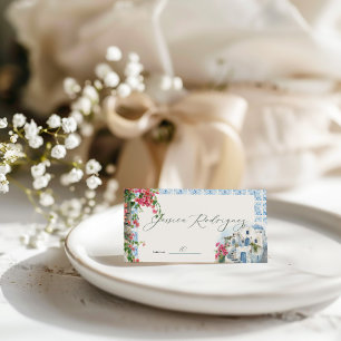 Tarjeta De Asiento Boda de mosaico floral mediterráneo de Grecia