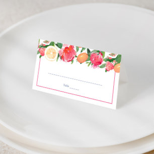 Tarjeta De Asiento Boda de mosaicos azules azules de cítricos de colo