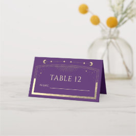 Tarjeta De Asiento Boda de Mystical Purple Gold Moon Stars