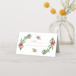 Tarjeta De Asiento Boda de Navidades de Winter Poinsettia Pine Berry