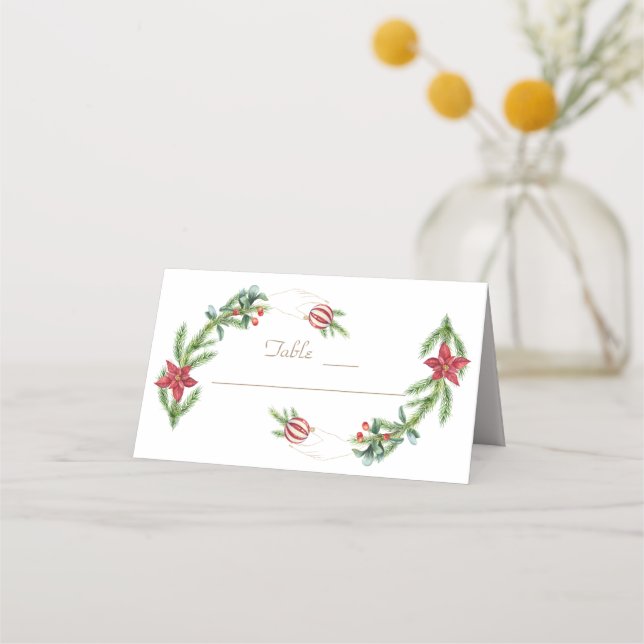 Tarjeta De Asiento Boda de Navidades de Winter Poinsettia Pine Berry (Anverso)