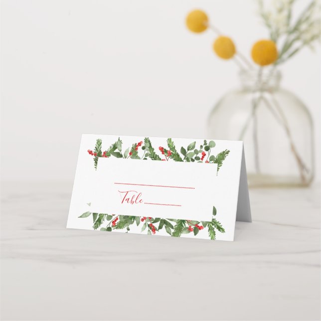 Tarjeta De Asiento Boda de Navidades Holly Red Berry (Anverso)