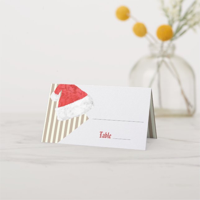 Tarjeta De Asiento Boda de Navidades modernos con Red Santa Hat (Anverso)