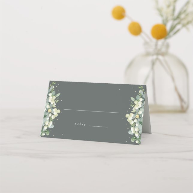 Tarjeta De Asiento Boda de nieve verde gris + eucalipto (Anverso)