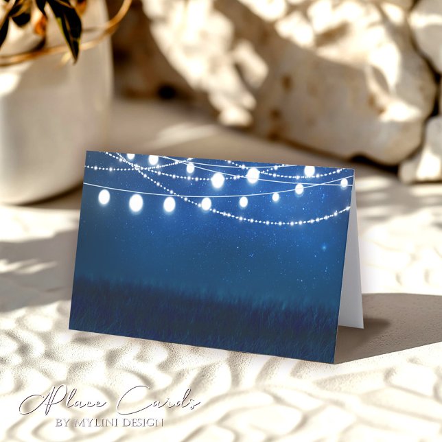 Tarjeta De Asiento Boda de Noche Azul y Luces Plateadas (Subido por el creador)