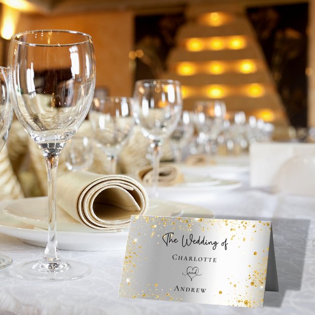 Tarjeta De Asiento Boda de nombres de chispas doradas plateadas (Subido por el creador)
