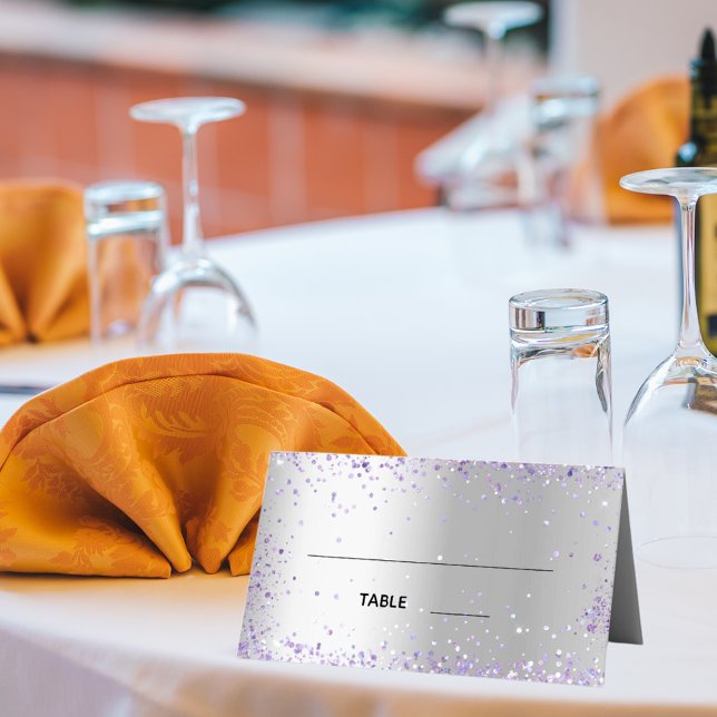 Tarjeta De Asiento Boda de nombres de chispas violetas plateadas (Subido por el creador)