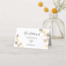 Tarjeta De Asiento Boda de nombres de follaje de eucalipto de oro