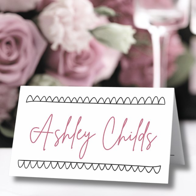 Tarjeta De Asiento Boda de nombres singulares franceses dibujados a m (Hand Drawn French Whimsical Name Wedding Place Card)