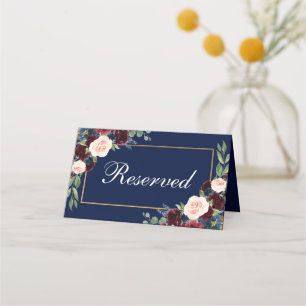 Tarjeta De Asiento Boda de oro azul borgoñoso floral reservado