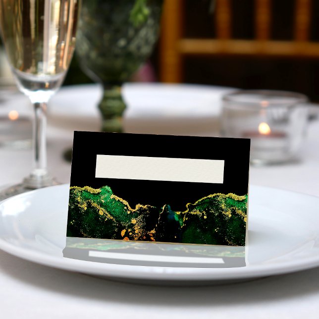 Tarjeta De Asiento Boda de oro de bronce verde negro (Black Green Bronze Gold Wedding Place Card)