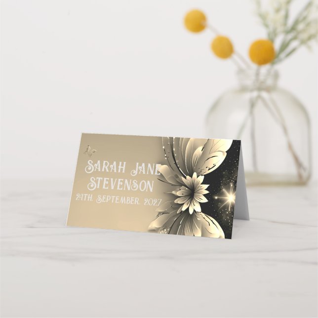 Tarjeta De Asiento Boda de oro elegante (Anverso)