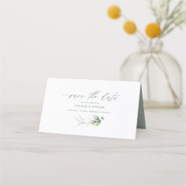 Tarjeta De Asiento Boda de oro verde de Eucalyptus sage salva la fech