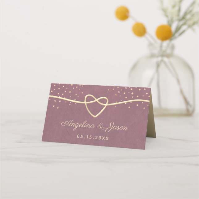 Tarjeta De Asiento Boda de oro y púrpura (Reverso)
