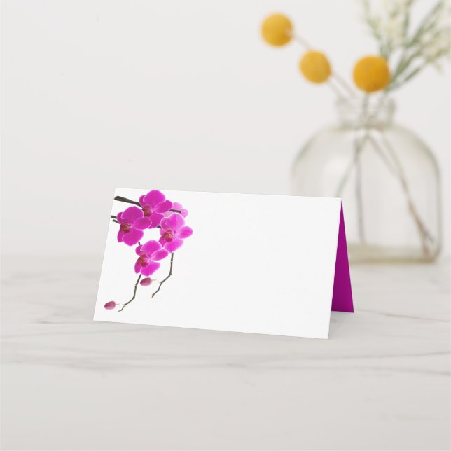 Tarjeta De Asiento Boda de Orquídea Orquídea Rosa en Blanco (Anverso)