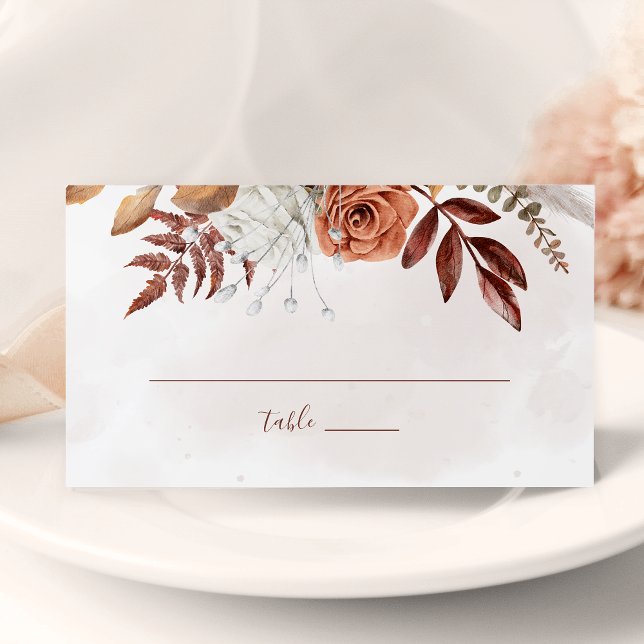 Tarjeta De Asiento Boda de otoño boho flores de terracota óxido (Subido por el creador)