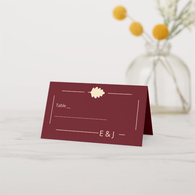 Tarjeta De Asiento Boda de otoño borgoña (Anverso)