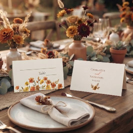 Tarjeta De Asiento Boda de Otoño con Flor Silvestre Terracota Boho