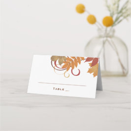 Tarjeta De Asiento Boda de Otoño con Hojas Caídas Rústicas