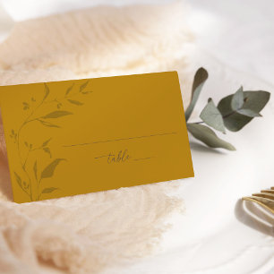 Tarjeta De Asiento Boda de otoño de mostaza botánica minimalista