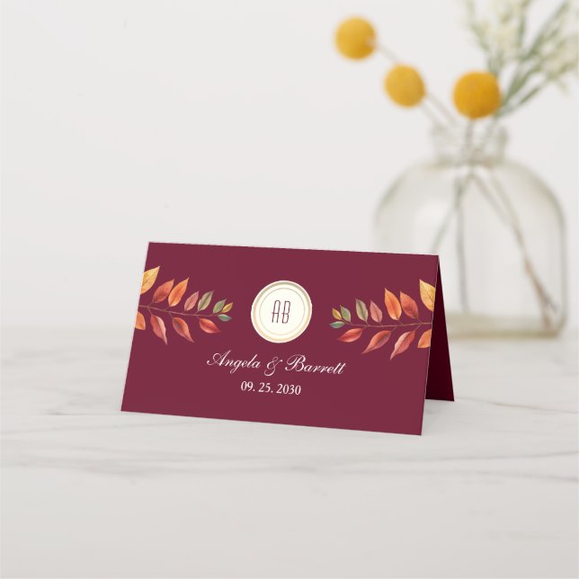 Tarjeta De Asiento Boda de otoño en Borgoña (Reverso)