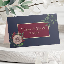 Tarjeta De Asiento Boda de Otoño Floral Burgundy Gold