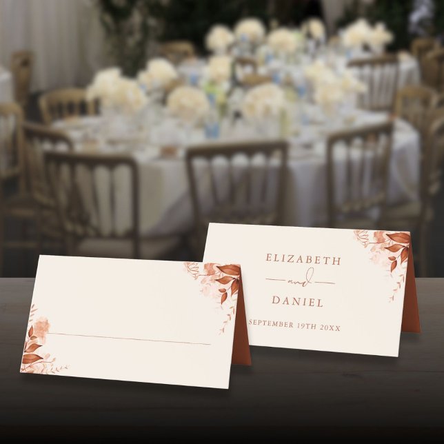 Tarjeta De Asiento Boda de Otoño Floral Rústica (Rustic Floral Autumn Fall Wedding Place Card)