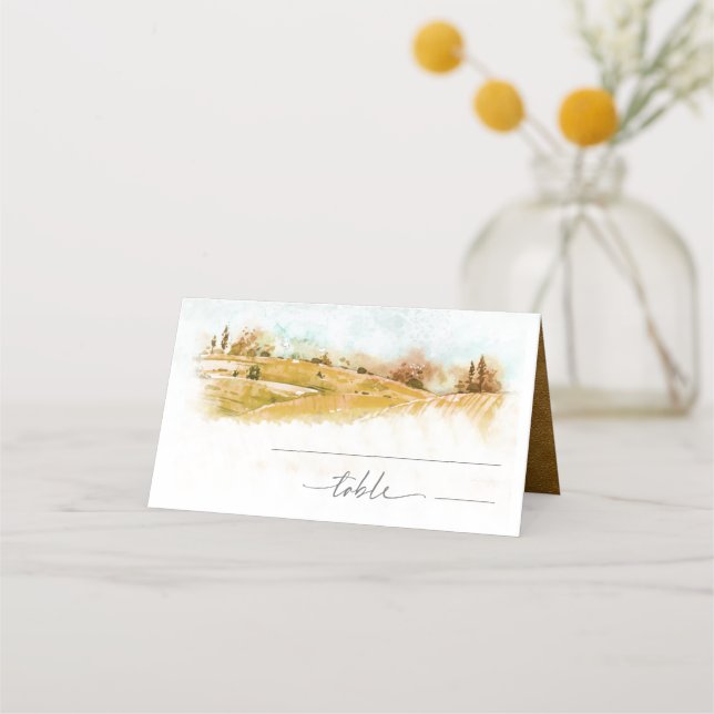 Tarjeta De Asiento Boda de paisajes acuarelas Oro Otoño ID786 (Anverso)