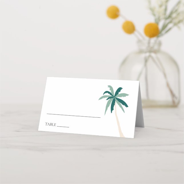 Tarjeta De Asiento Boda de palmeras tropicales modernas (Anverso)