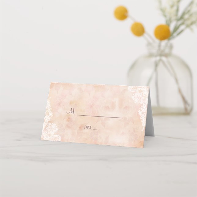 Tarjeta De Asiento Boda de papel antiguo de Rosas de encaje de época (Anverso)