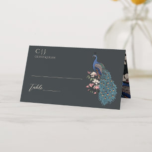 Tarjeta De Asiento Boda de pavo real floral ruso