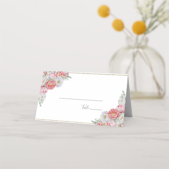Tarjeta De Asiento Boda de Peonía Rosa y Blanca (Reverso)