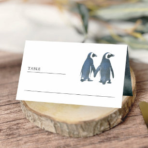 Tarjeta De Asiento Boda de pingüinos de pareja romántica linda