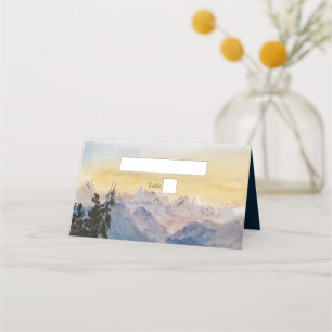 Tarjeta De Asiento Boda de pino de las montañas azul acuarela