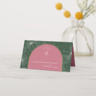 Tarjeta De Asiento Boda de playa con palmera rosa y verde