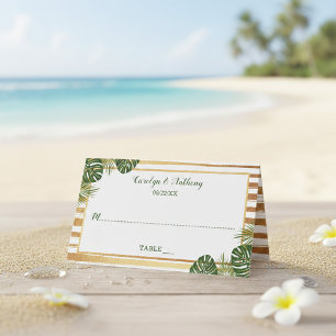 Tarjeta De Asiento Boda de playa de hojas de palmera verde y Relieve