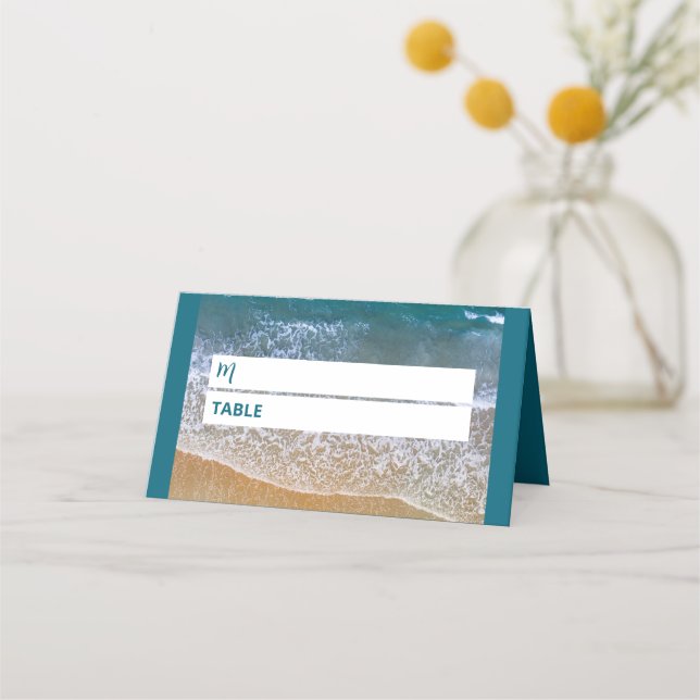 Tarjeta De Asiento Boda de playa del Mar Azul (Anverso)