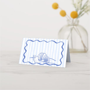 Tarjeta De Asiento Boda de playa ondulada azul con cascos azules