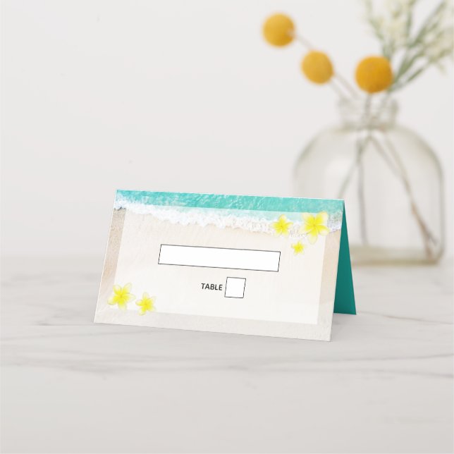 Tarjeta De Asiento Boda de playa tropical de Plumeria Frangipani Amar (Anverso)